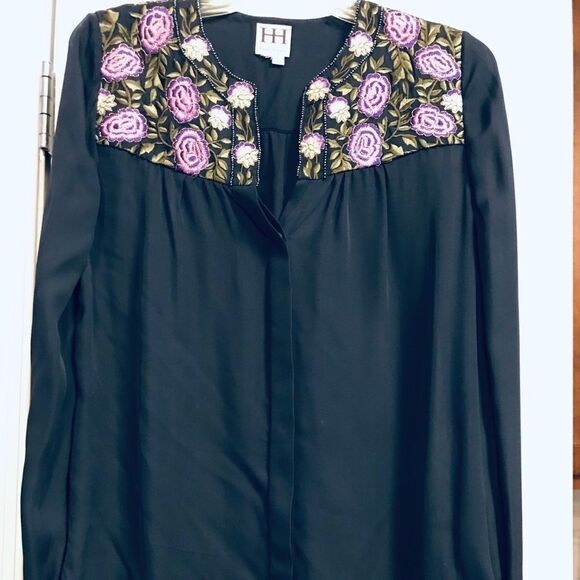 Haute Hippie Blue Floral Silk Button Down Blouse Medium - Picture 1 of 8